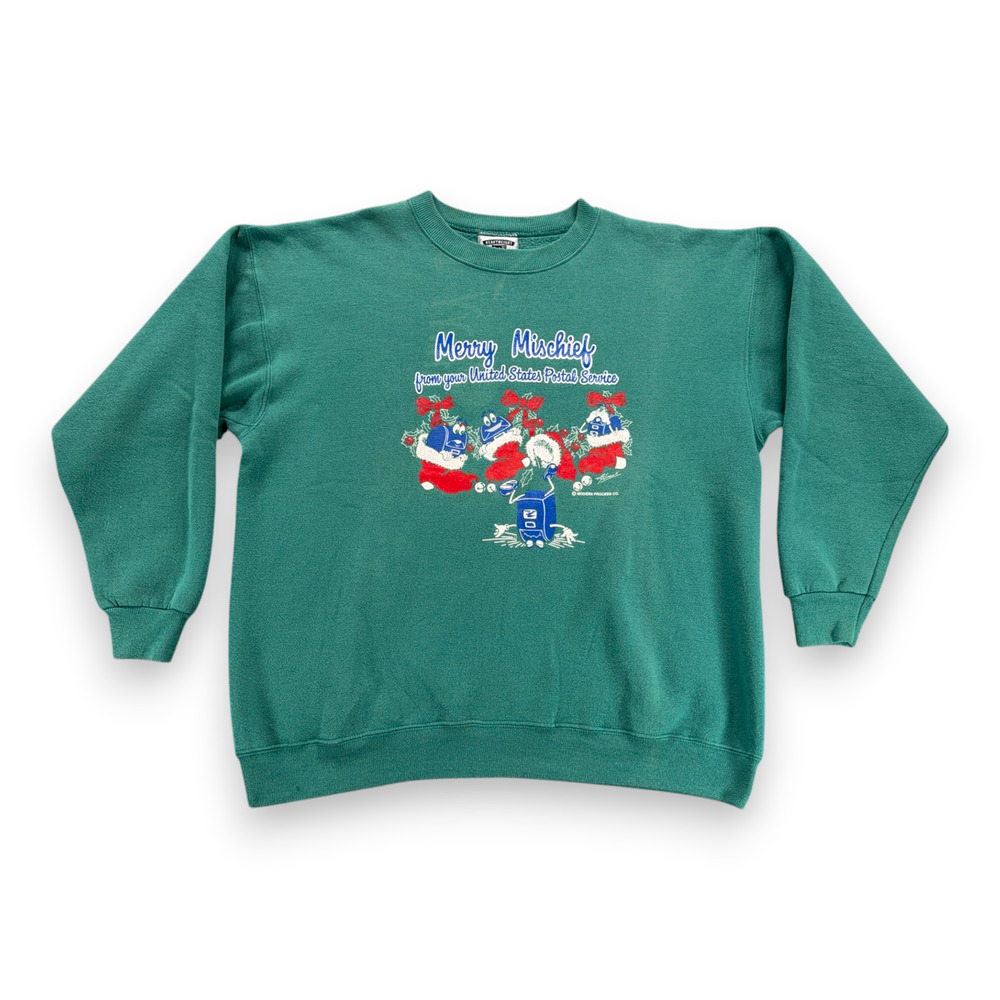 Vintage USPS Sweater Adult EXTRA LARGE Green Sweatshirt Postal Christmas 90s